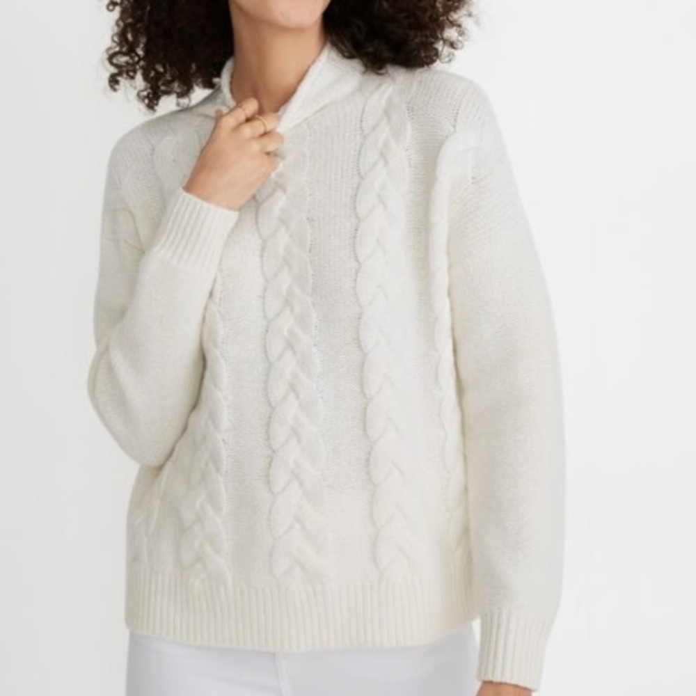 Madewell women’s small Greenville braided cable knit mock neck sweater cream
